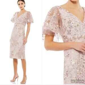 NWT Mac‎ Duggal 67909 Embellished Illusion Butterfly Sleeve Gown Sz 2 Pink